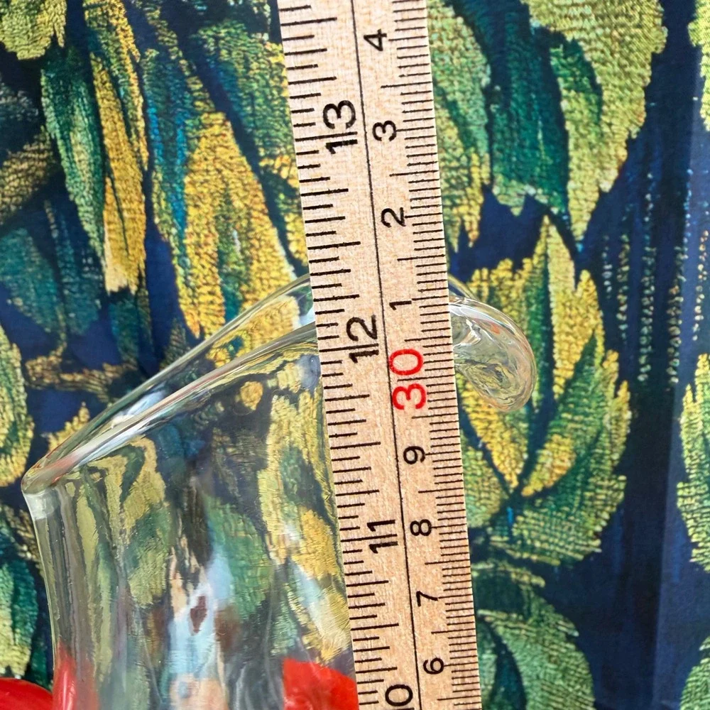 Hand Blown Glass‎ Pitcher MCM Murrine Style Red Yellow Orange Geometric 12.5in